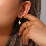LillyFleur Waterproof Minimalist Pearl Charm Hoop Earrings - 18K Gold Plated