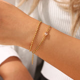 Waterproof Elegant Double Layer Beaded Chain Bracelet with pink gem - 18K Gold Plated 
