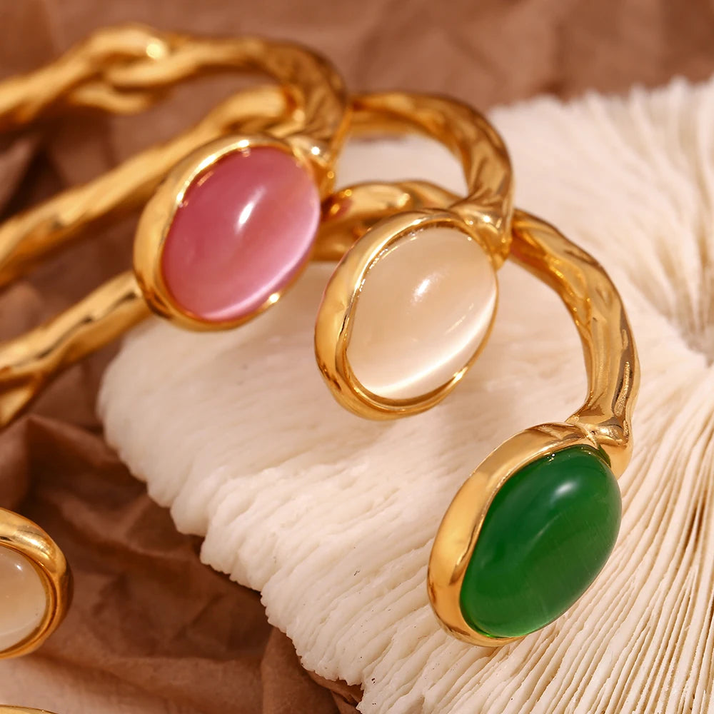 Waterproof Elegant Agate Crystal Bracelet in beige, pink and green options - 18K Gold Plated