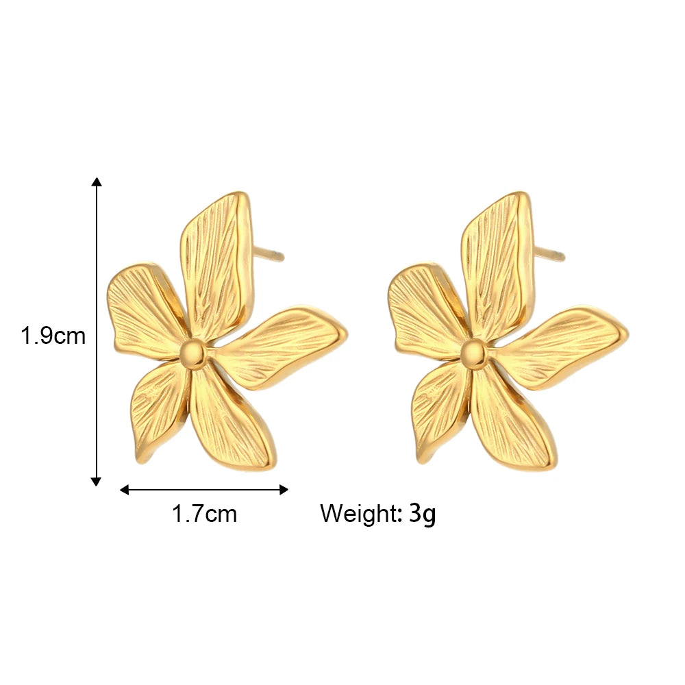 Waterproof Gold Petal Stud Earrings - 18K Gold Plated