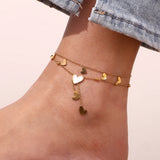 Waterproof Double Layered Heart Tassel Anklet - 18K Gold Plated