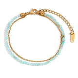 Waterproof Amazonite Double Layer Anklet - 18K Gold Plated