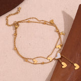 Waterproof Double Layered Heart Tassel Anklet - 18K Gold Plated