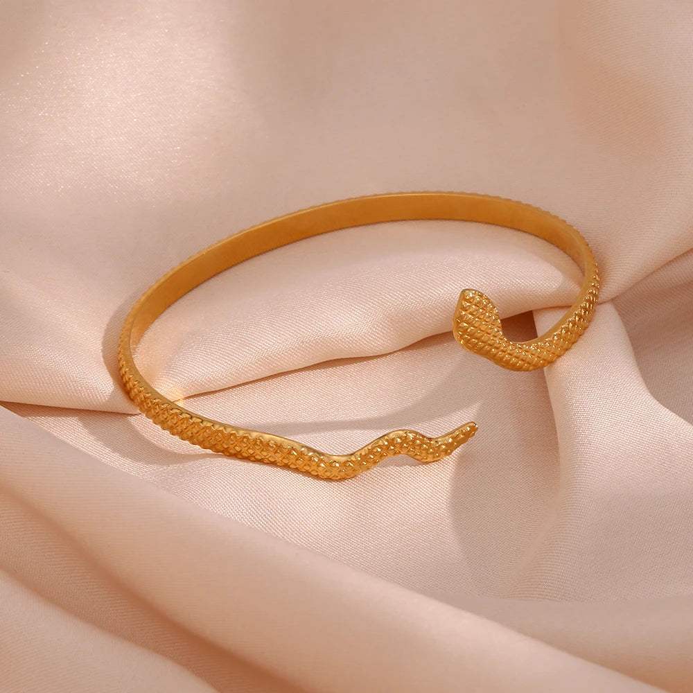 Waterproof Snake Bangle Bracelet - 18K Gold Plated