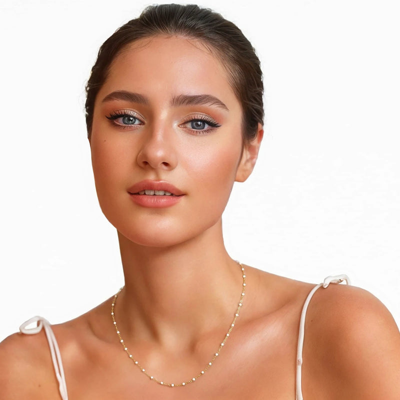 model wearing Waterproof Rainbow Choker Necklace in 18K Gold Plated Stainless Steel