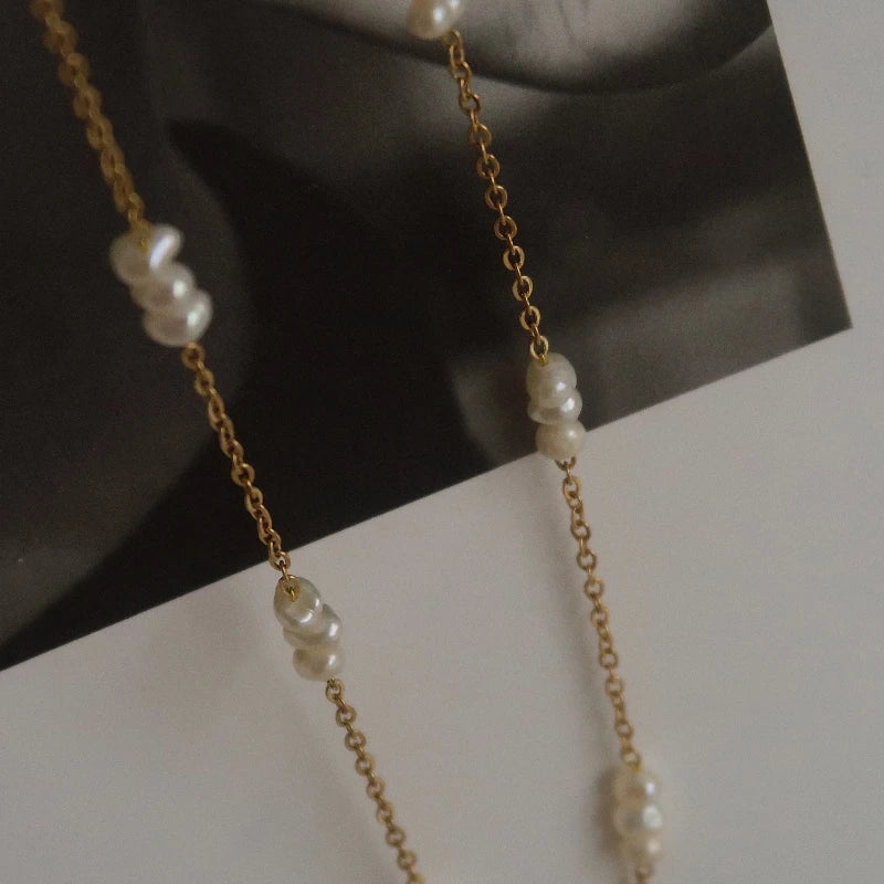 Waterproof Freshwater Pearl Necklace in 18K Gold-Plated Stainless Steel