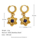 Waterproof Blue Flower Necklace and Earrings Set – 18K Gold Plated