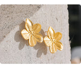 Waterproof Golden Flower Stud Earrings - 18K Gold Plated