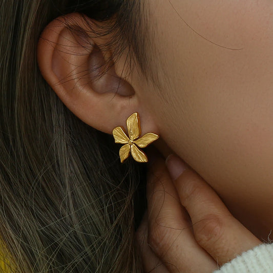 Waterproof Gold Petal Stud Earrings - 18K Gold Plated