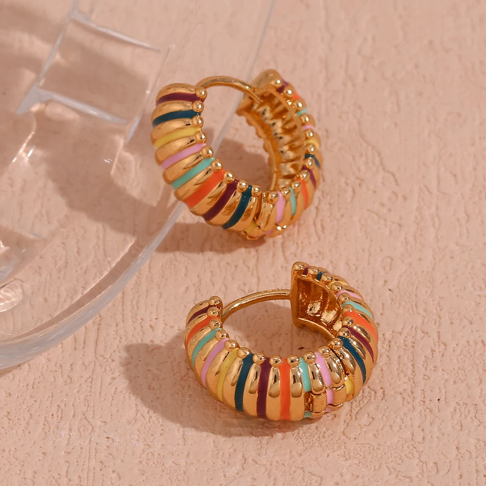 LillyFleur Waterproof Colorful Enamel Caterpillar Hoop Earrings - 18K Gold Plated