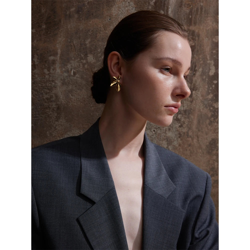 Waterproof Leaf Stud Earrings - 18K Gold Plated