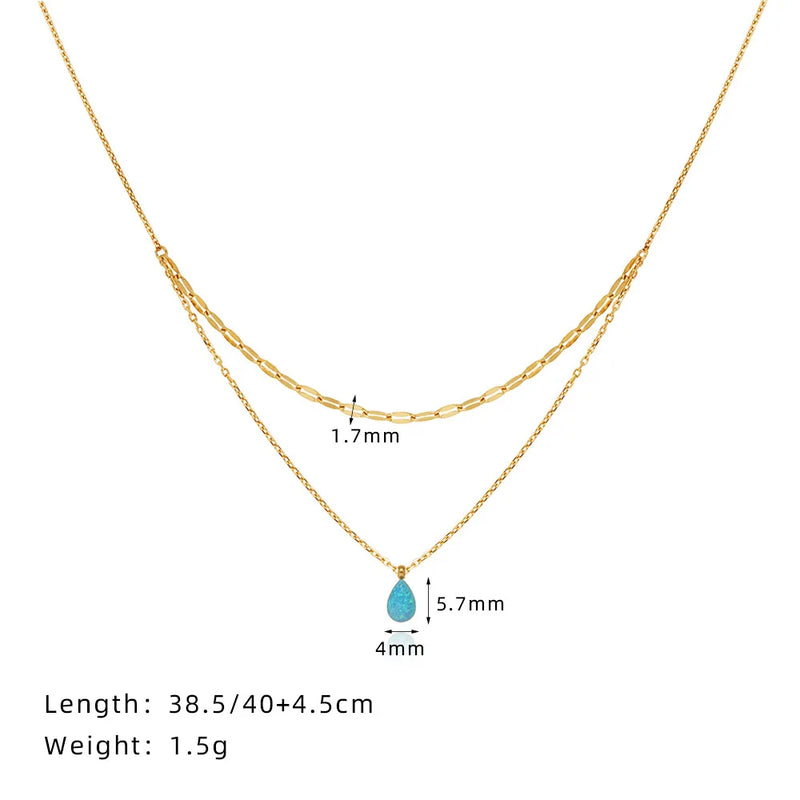 Waterproof Blue Droplet Pendant Necklace in 18K Gold-Plated Stainless Steel