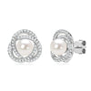 Pearl & Zircon Flower Stud Earrings in 14K White Gold Plated Sterling Silver