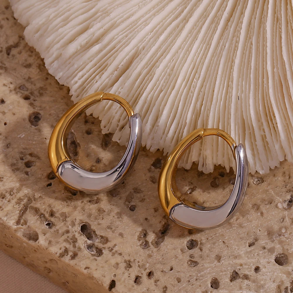Waterproof Two-Tone Hoop Earrings - 18K Gold Plated