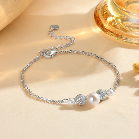 Pearl & Zircon Bracelet - Gold Plated Sterling Silver