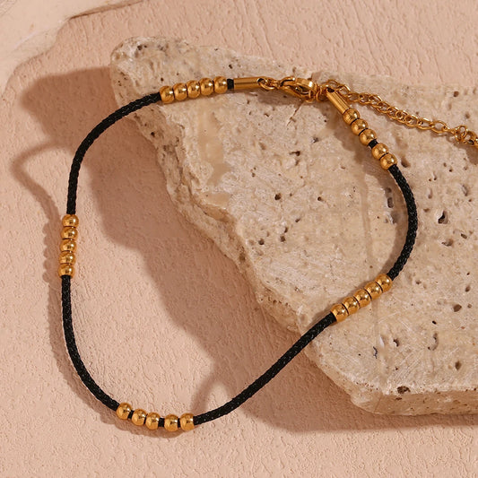 Waterproof Black Rope Anklet - 18K Gold Plated