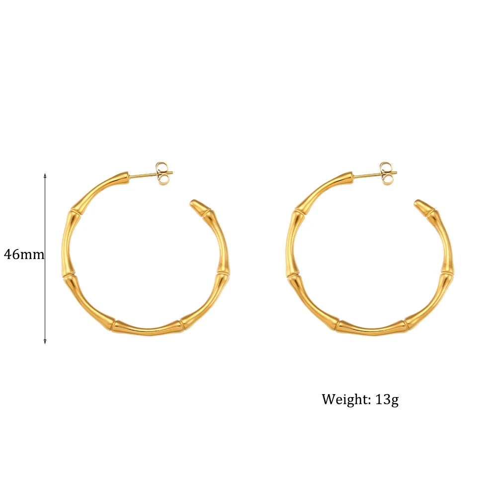 LillyFleur Waterproof Minimalist Gold Bamboo Hoop Earrings 46mm - 18K Gold Plated