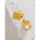 Waterproof Golden Flower Stud Earrings - 18K Gold Plated