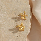 Waterproof Gold Petal Stud Earrings - 18K Gold Plated