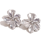 Waterproof Five Petal Flower Earrings in Silver Color 