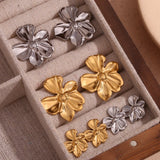Waterproof Five Petal Flower Earrings in Gold and Silver Colors and Two Sizes - 18K Gold Plated
