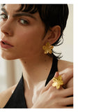 Waterproof Golden Flower Stud Earrings - 18K Gold Plated