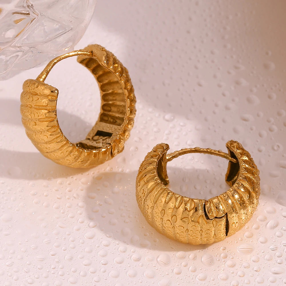 Waterproof Textured Hoop Earrings - 18K Gold Plated