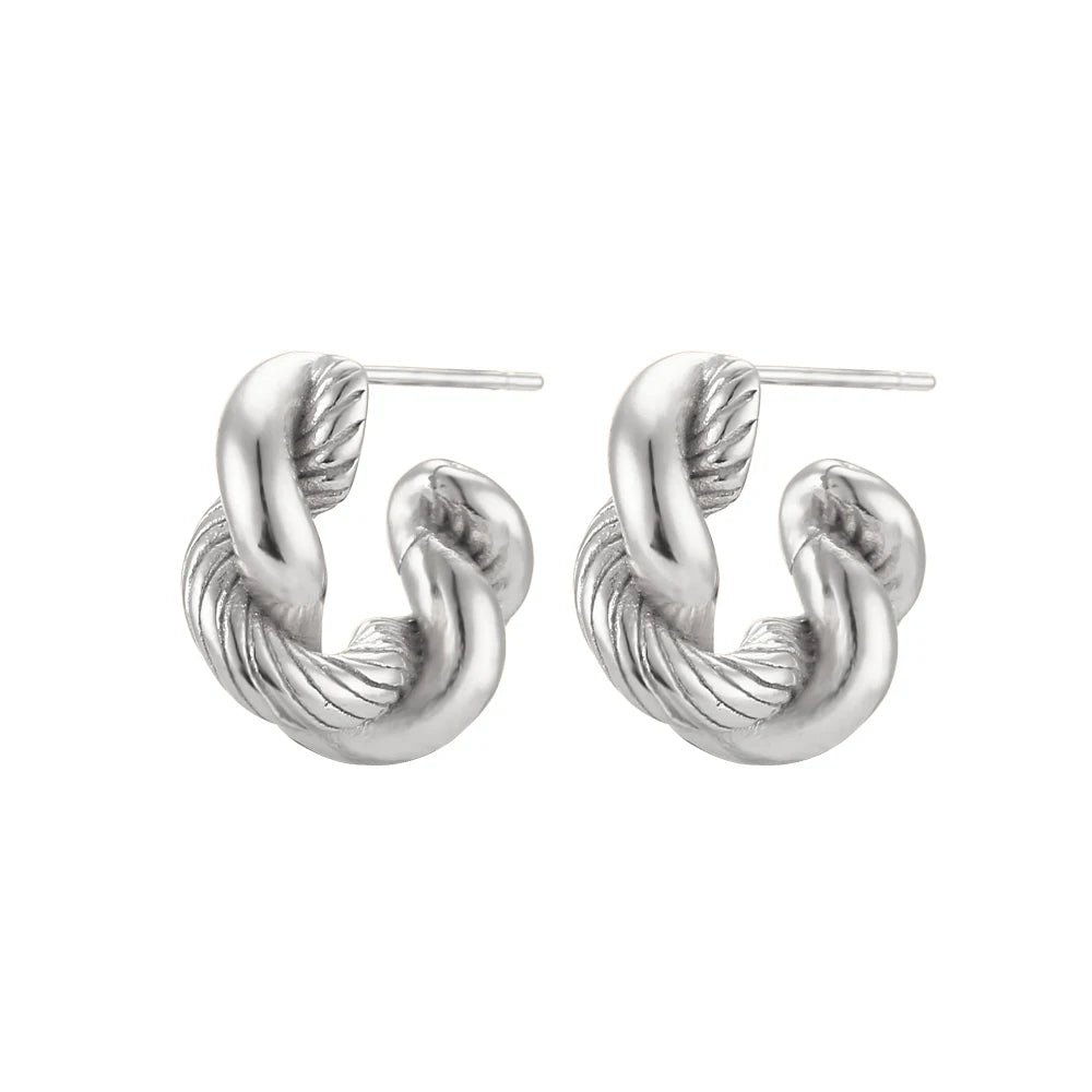 LillyFleur Waterproof Twisted Hoop Earrings in Silver Color