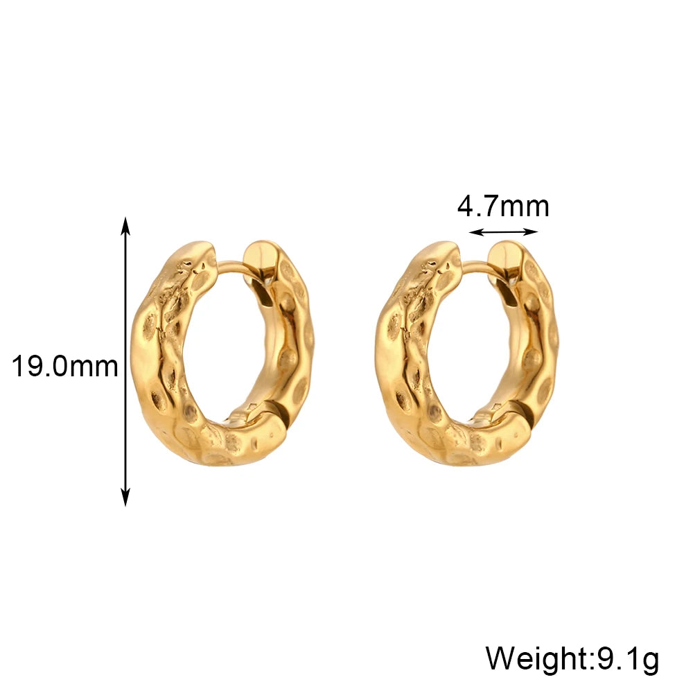 LillyFleur Waterproof Chunky Hammered Bold Hoop Earrings 19mm - 18K Gold Plated