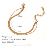 Waterproof Minimalist Double Layer Snake Chain Bracelet - 18K Gold Plated 17+5cm