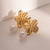 Waterproof Cherry Flower Pearl Earrings - 18K Gold Plated