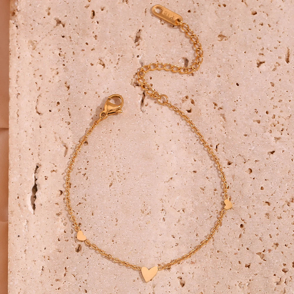 Waterproof Gold Mini Heart Chain Bracelet - 18K Gold Plated