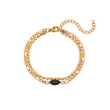 Waterproof Elegant Double Layer Beaded Chain Bracelet with black gem - 18K Gold Plated 