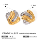 Waterproof Square Stud Earrings Silver and Gold 2.4cm - 18K Gold Plated