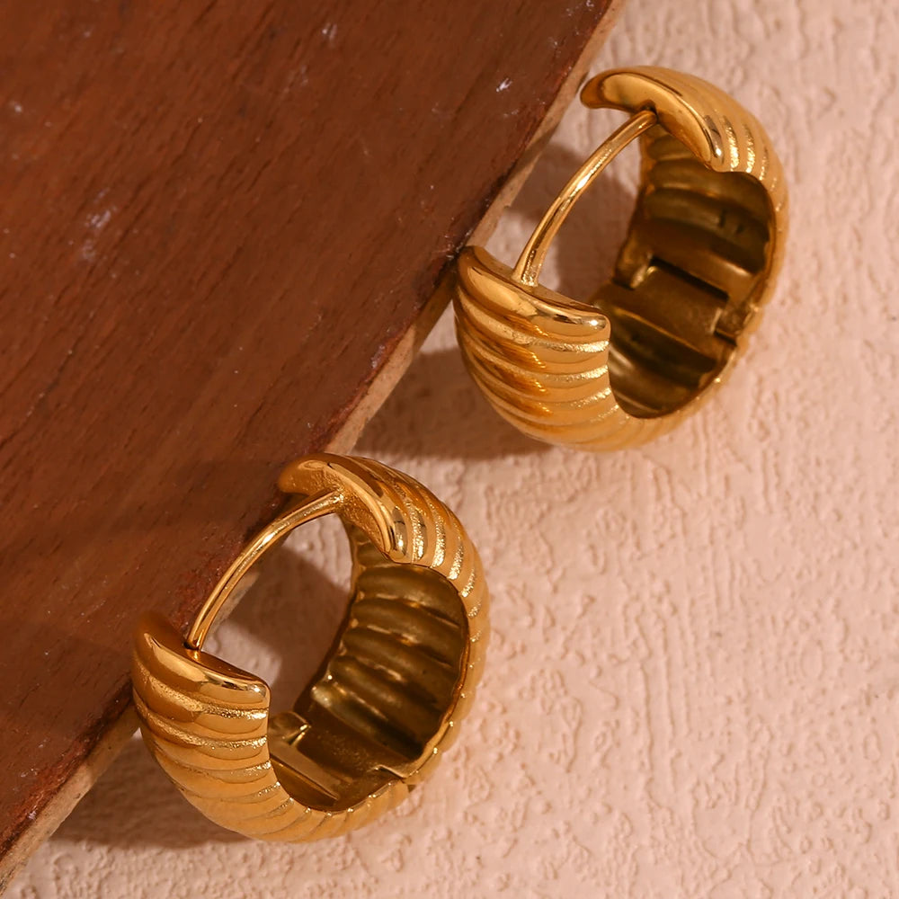 Waterproof Textured Hoop Earrings - 18K Gold Plated