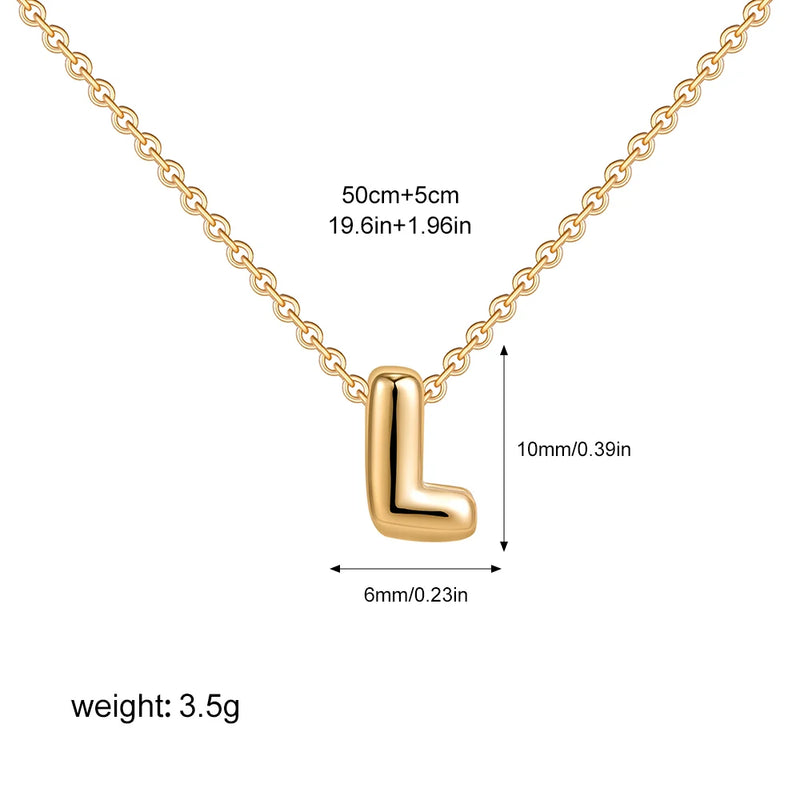 3D Bubble Initial Letter L in 18K Gold-Plated Stainless Steel size 10mmx6mm and chain 50cm+5cm