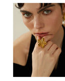 Waterproof Golden Flower Stud Earrings - 18K Gold Plated