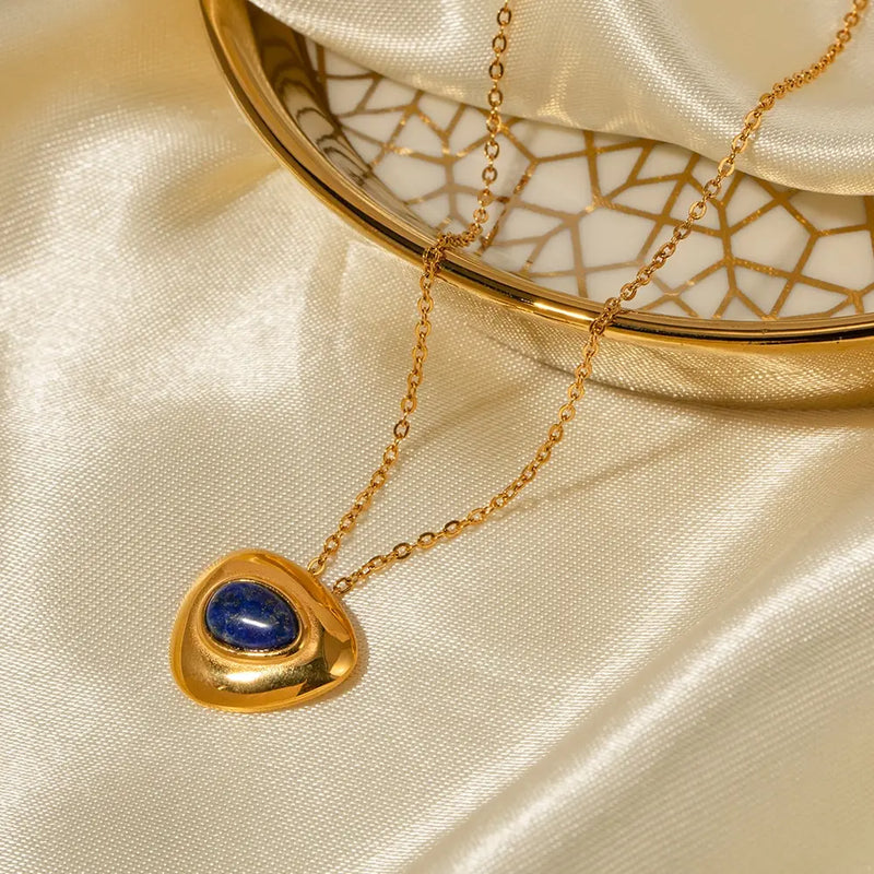 Waterproof Lapis Lazuli Necklace in 18K Gold-Plated Stainless Steel