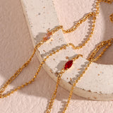 Waterproof Elegant Double Layer Beaded Chain Bracelet with red gem - 18K Gold Plated 