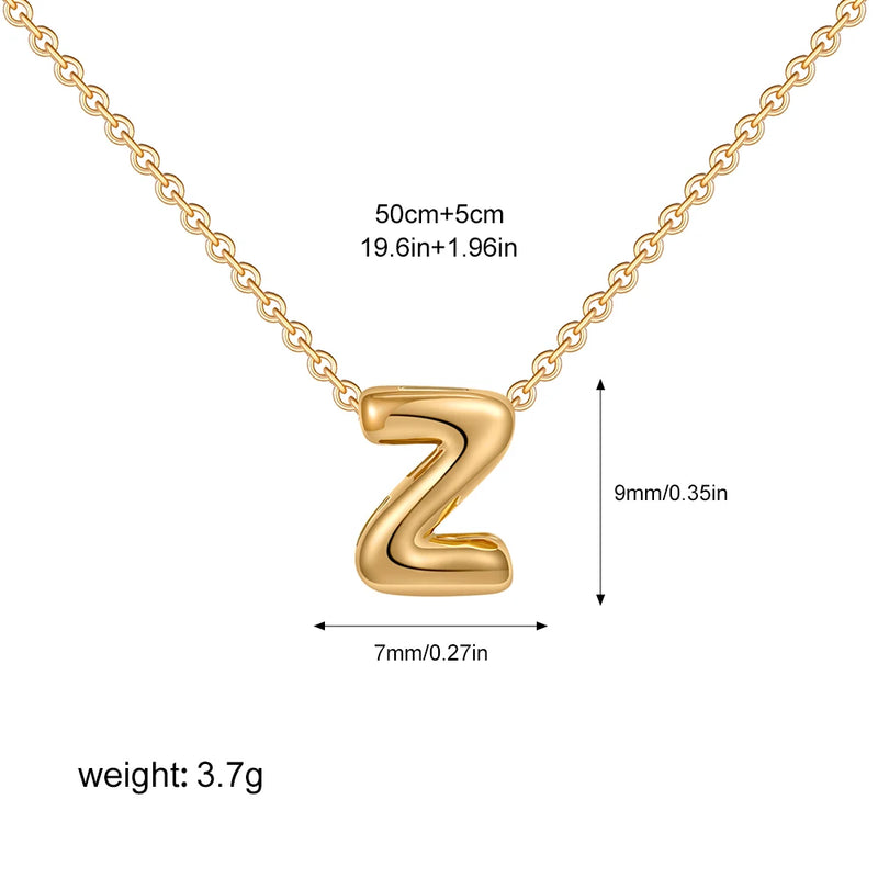 3D Bubble Initial Letter Z in 18K Gold-Plated Stainless Steel size 9mmx7mm and chain 50cm+5cm