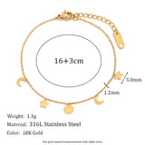Waterproof Star Moon Sun Charm Bracelet - 18K Gold Plated