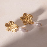 Waterproof Cherry Flower Pearl Earrings - 18K Gold Plated