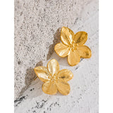 Waterproof Golden Flower Stud Earrings - 18K Gold Plated Stainless Steel
