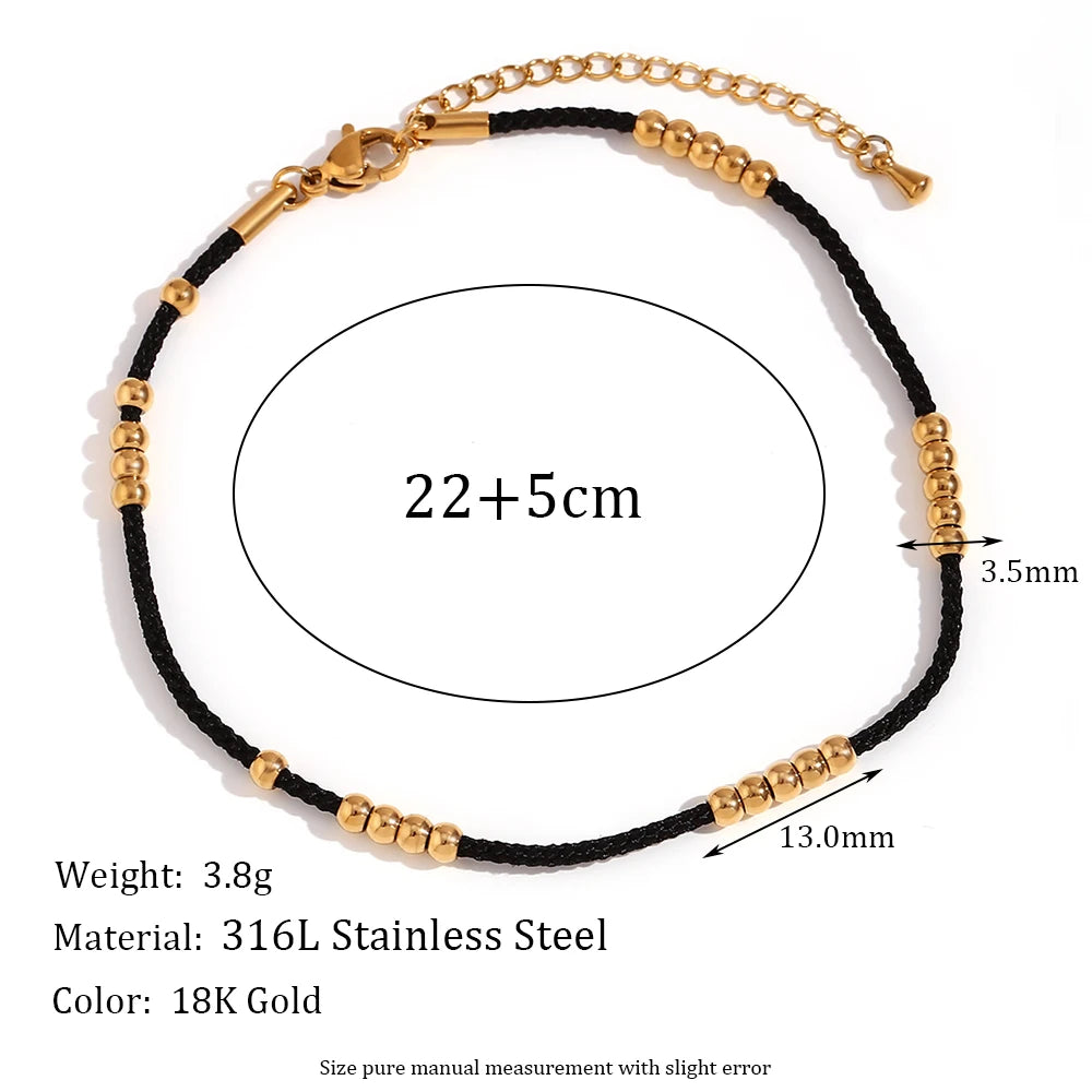 Waterproof Black Rope Anklet - 18K Gold Plated