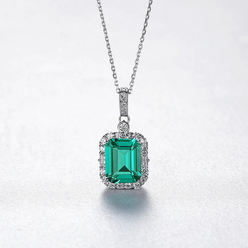 Noble Emerald Pendant Necklace in Silver - Love's Verdant Whisper