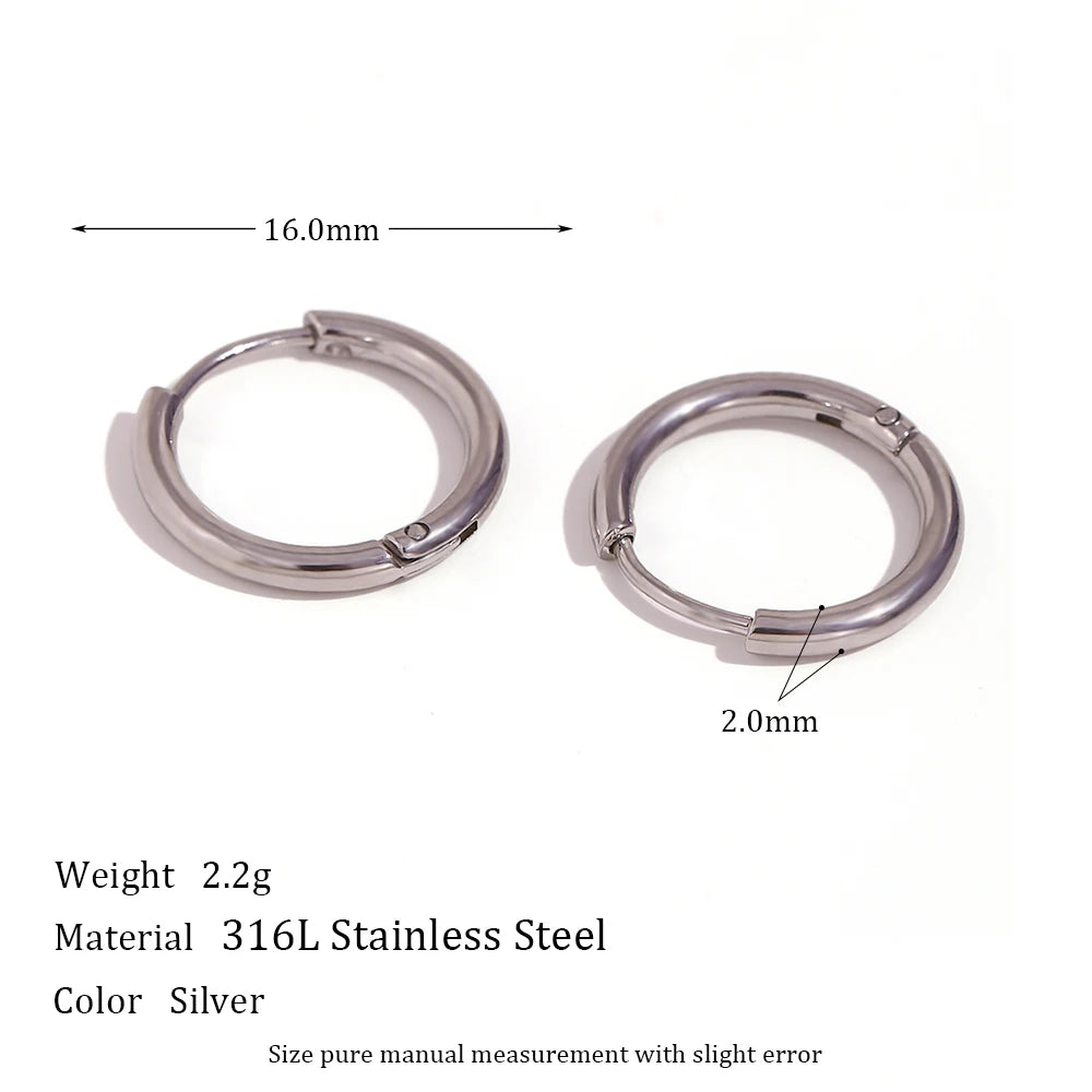 Waterproof Gold Hoop Earrings -Silver Color - 16mm