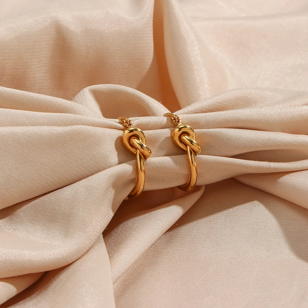 Waterproof Knot Hoop Earrings - 18K Gold Plated