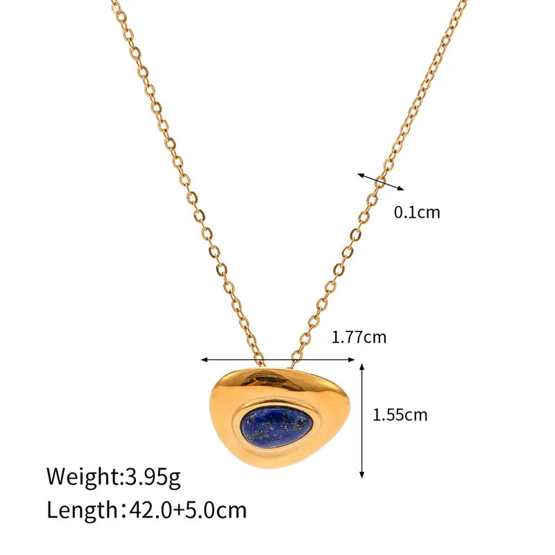 Waterproof Lapis Lazuli Necklace in 18K Gold-Plated Stainless Steel