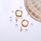 LillyFleur Waterproof Minimalist Pearl Charm Hoop Earrings - 18K Gold Plated