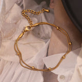 Waterproof Double Layered Snake Chain Anklet - 18K Gold Plated